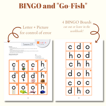 Load image into Gallery viewer, Montessori Reading Games Workbook, Level 1 - CURSIVE (Physical Workbook)
